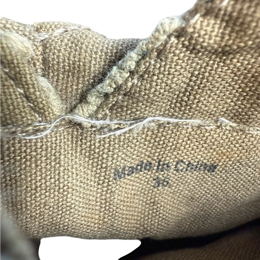 Aldo Boho Crochet Lace Trim Foldover Wedge Ankle Boots Khaki Canvas Size 36/6